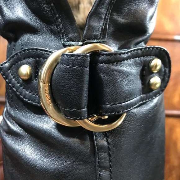 Guess Genuine Leather Leopard Faux Fur Knee High/Over the Knee Logo Ring Boot - Picture 12 of 16